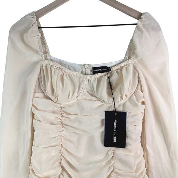 Pretty Little Things Elegant Ruched Coquette Mini Body-con Flirty Dress Size 4 - Picture 3 of 15